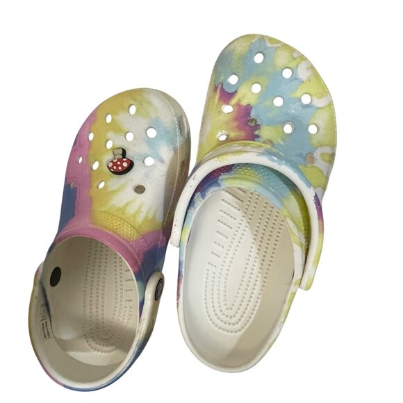 Crocs Clogs With Strap Mushroom Charm Tie Dye size 4 unisex Kids - Picture 6 of 9